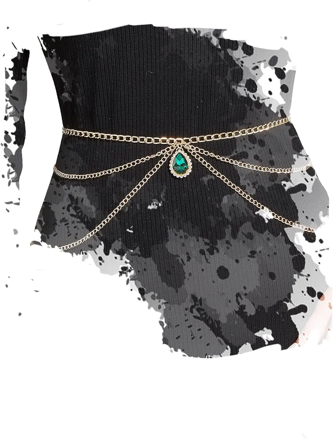 Formery Glitter Crystal Waist Body Chains Gold Multilayered Rhinestone Belly Belt Chain Jewelry Party Night Club Accessories for Women