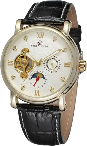 Forsining Men's Automatic Self-Winding Real Leather Strap Stylish Designer Phase Mooon Watch FSG800M3G3