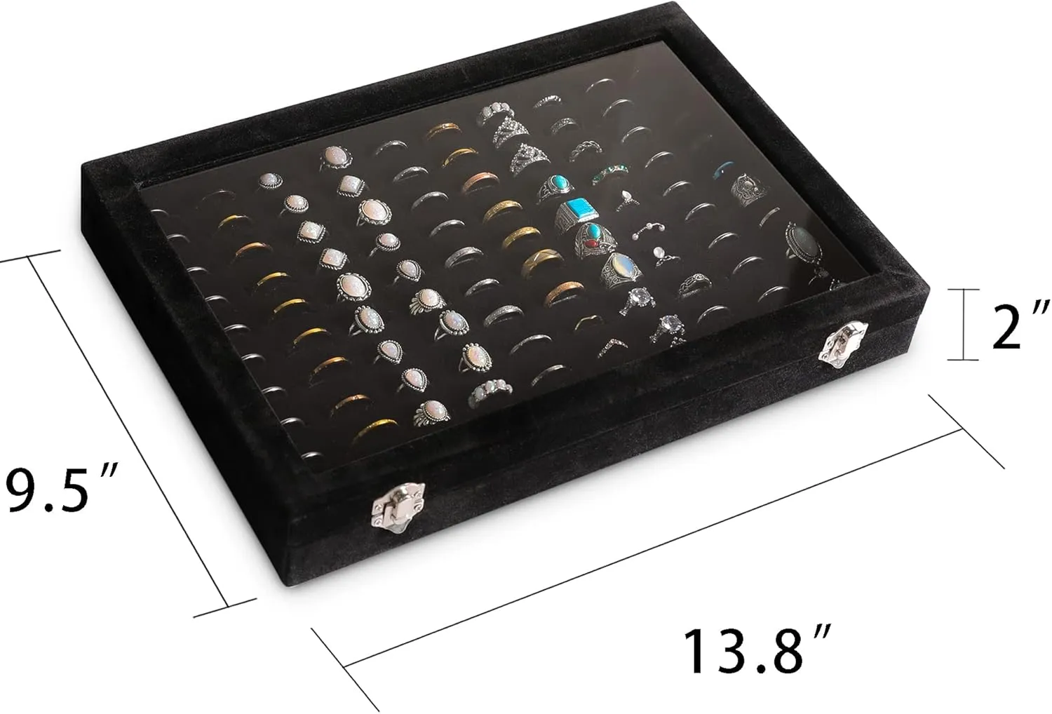 Frebeauty Ring Organizer Tray 100 Slots Ring Holder with Clear Lid Velvet Ring Storage Box Ring Tray for Jewelry Store Ring Display Case for Jewelry Show Ring Box for Women(Black)