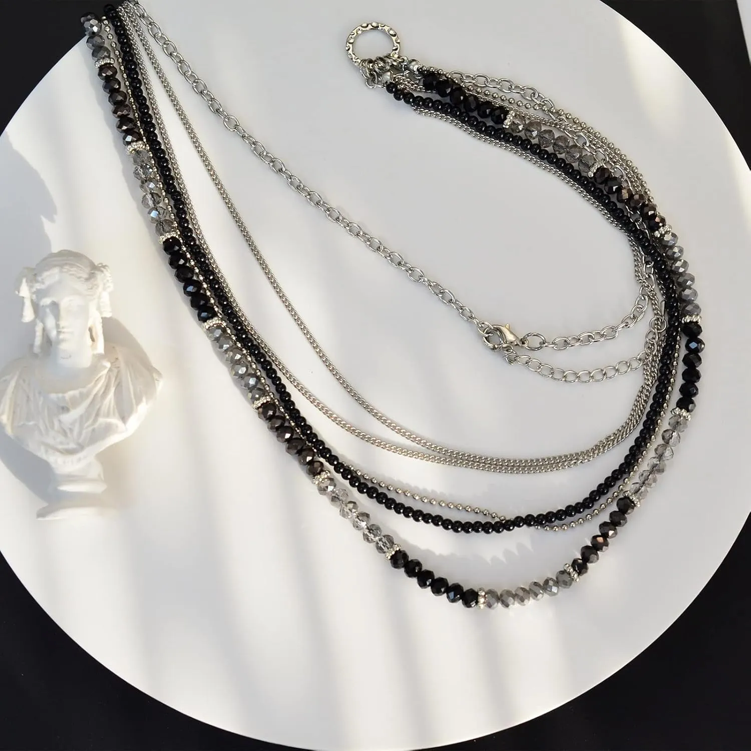 FULU AUTUMN Long Beaded Necklaces for Women Silver Link Chain Necklace with Shell Crystal Beads, Party Gifts for Her