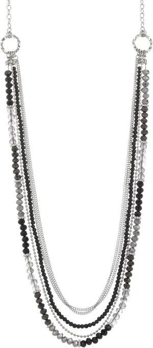 FULU AUTUMN Long Beaded Necklaces for Women Silver Link Chain Necklace with Shell Crystal Beads, Party Gifts for Her
