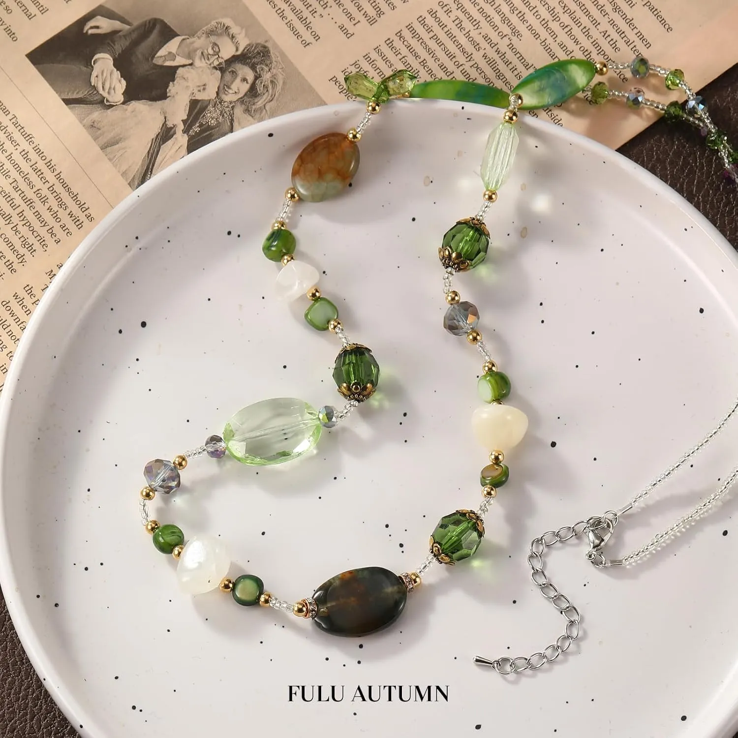FULU AUTUMN Long Necklaces for Women Trendy Long Chunky Beaded Necklace Boho Fashion Costume Jewelry Mothers Day Gifts for Her