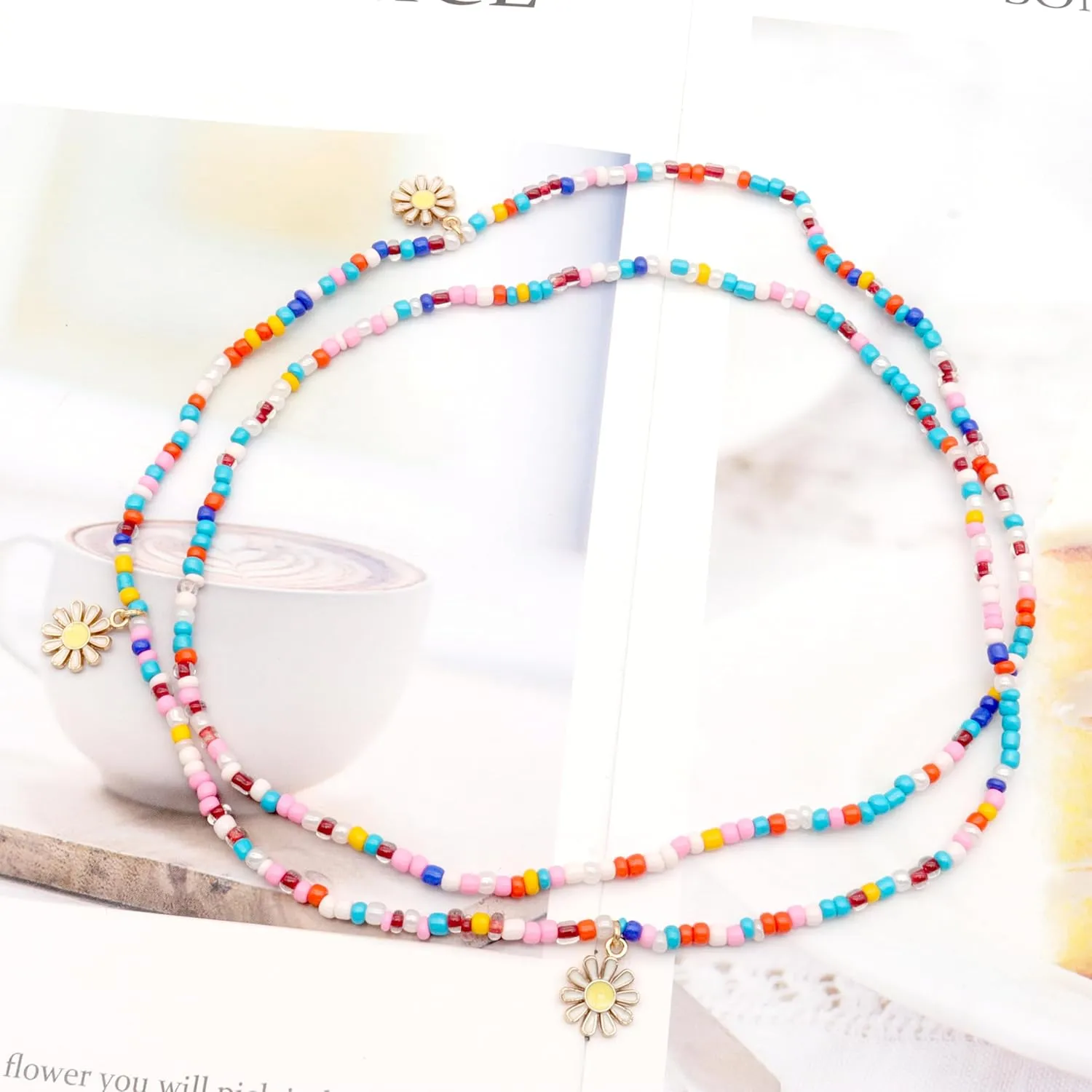 FUTIMELY Waist Bead Chains for Women Girls,Colorful Elastic Seed Beads Belly Body Chain with Butterfly Daisy Evil Eyes Pendent Beach African Jewelry