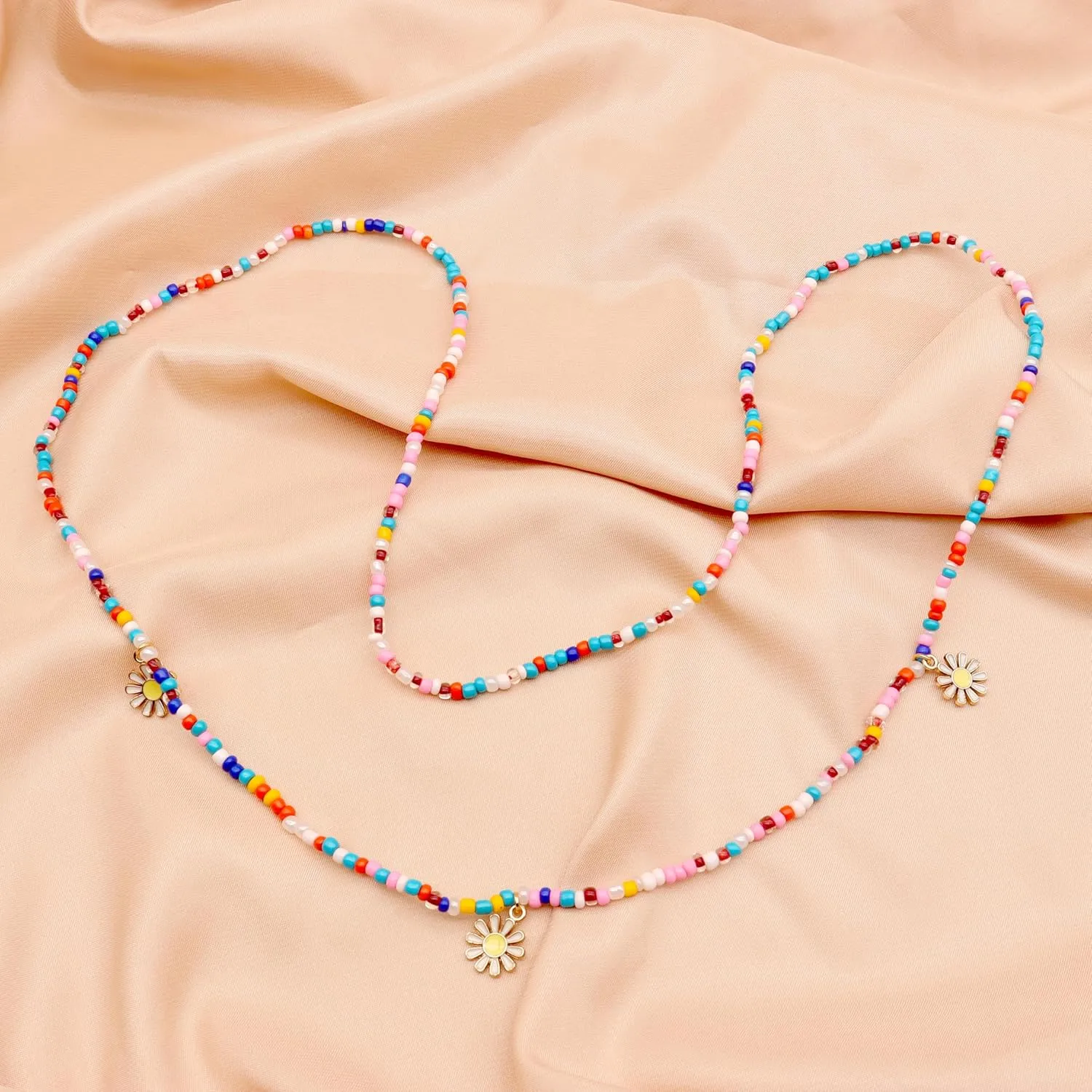 FUTIMELY Waist Bead Chains for Women Girls,Colorful Elastic Seed Beads Belly Body Chain with Butterfly Daisy Evil Eyes Pendent Beach African Jewelry