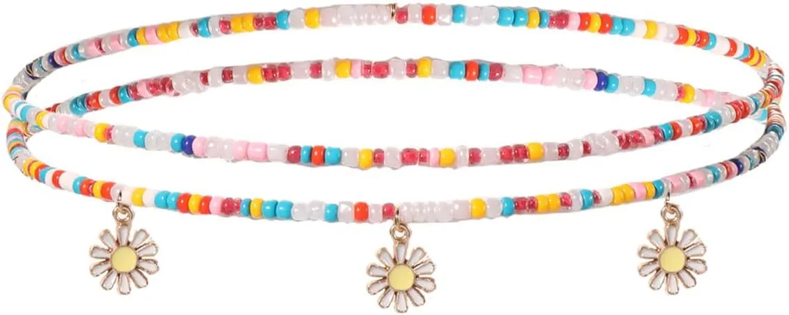 FUTIMELY Waist Bead Chains for Women Girls,Colorful Elastic Seed Beads Belly Body Chain with Butterfly Daisy Evil Eyes Pendent Beach African Jewelry