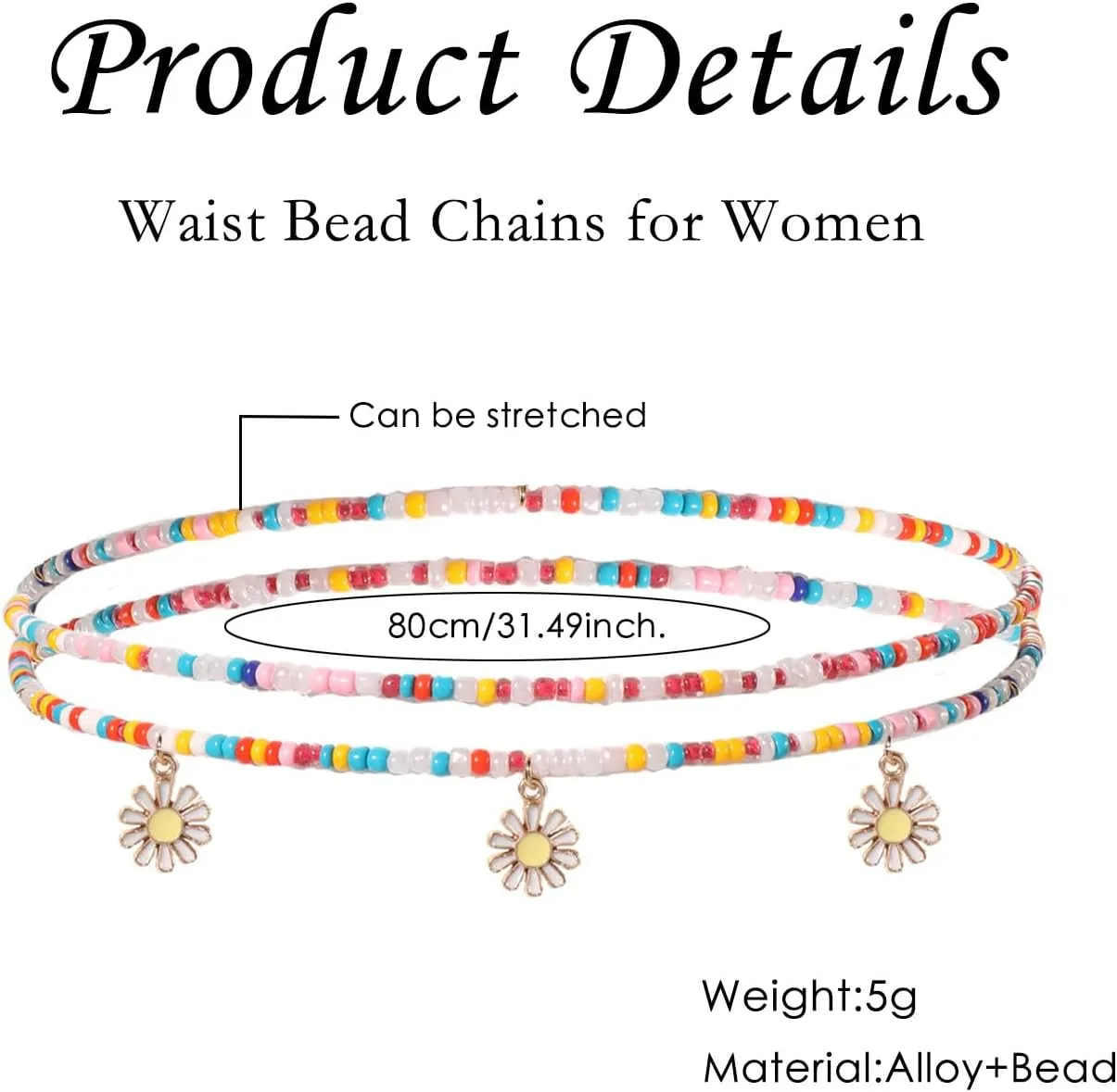FUTIMELY Waist Bead Chains for Women Girls,Colorful Elastic Seed Beads Belly Body Chain with Butterfly Daisy Evil Eyes Pendent Beach African Jewelry