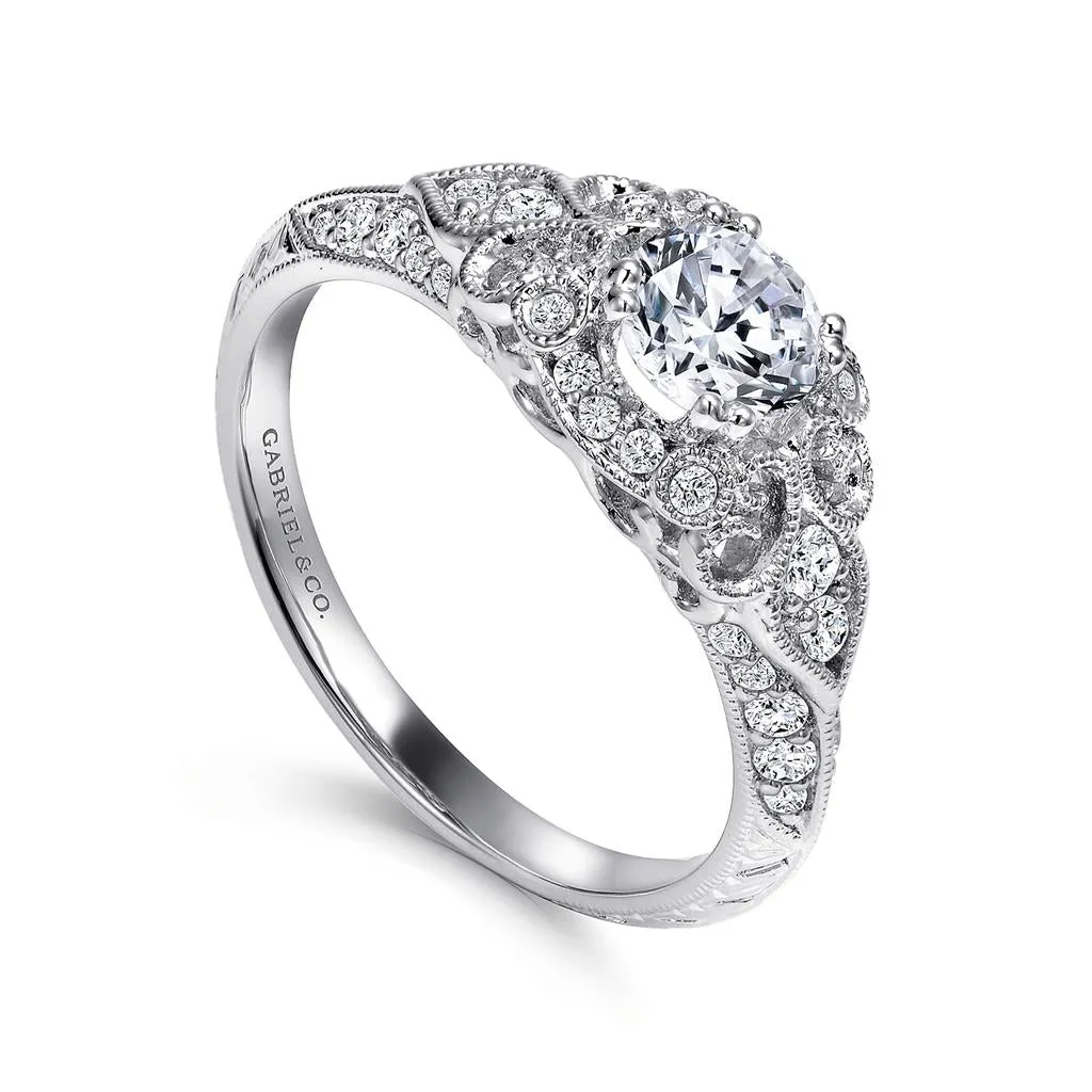 Gabriel & Co Abel - Unique 14K White Gold Vintage Inspired Diamond Halo Engagement Ring