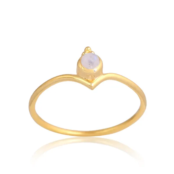 Gaia Wishbone Ring - Gold Rainbow Moon Stone