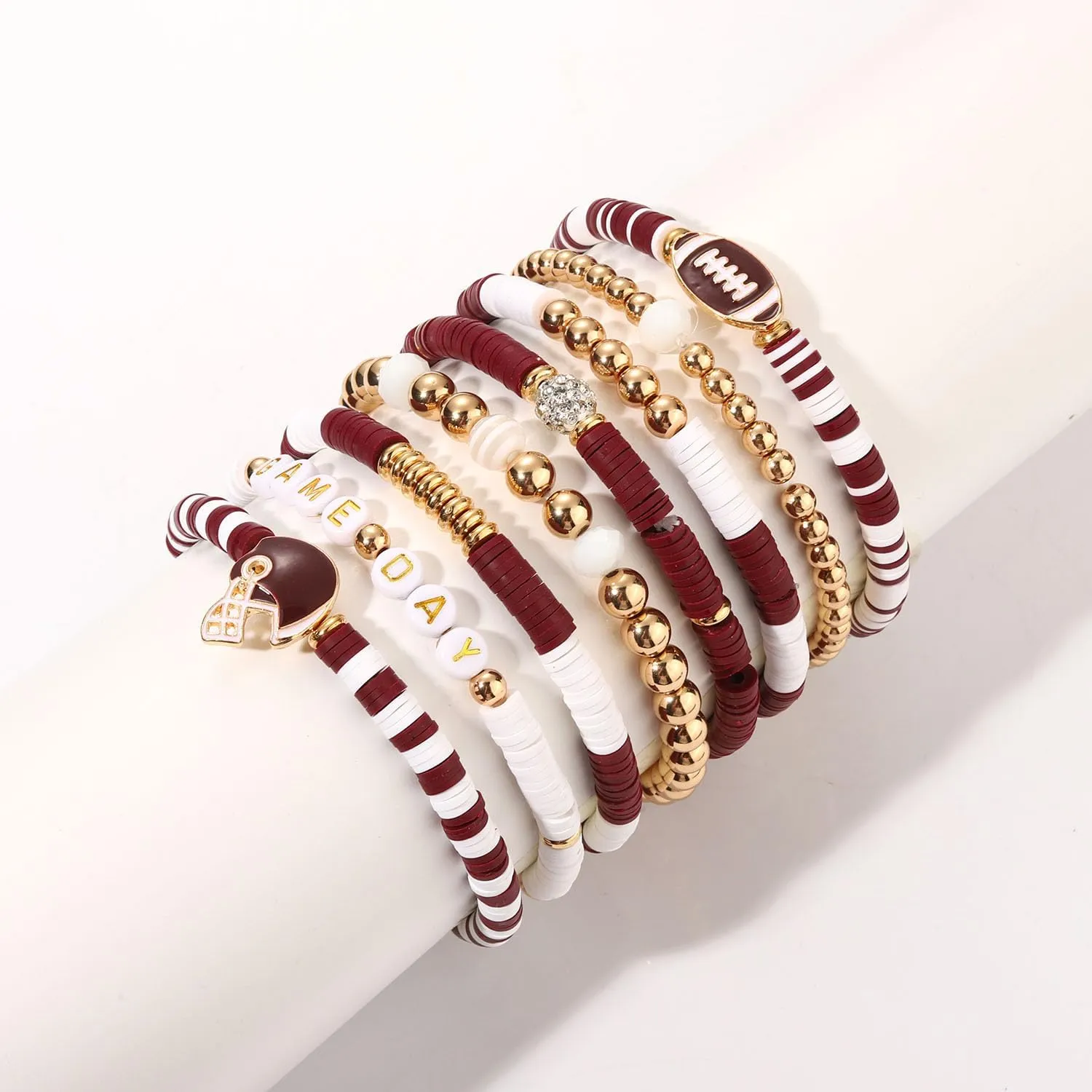 Game Day Bracelets for Women - Red, Black, Blue Heishi Clay Beaded Stretch Bracelets - Stackable Sports Charm Bracelet Bangles - Football Mom Accessories & Outfits Jewelry Gifts