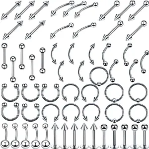 Gatuida 120Pcs Stainless Steel Jewelry Body Piercing Rings Set Versatile Nose Tongue and Belly Button Nails Durable and Comfortable Skin Piercing Assortment Silver