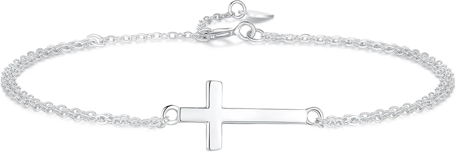GAVU Double Chains 925 Sterling Silver Cross Bracelet for Women, Dainty Gold Bracelet/Silver Bracelet for Women