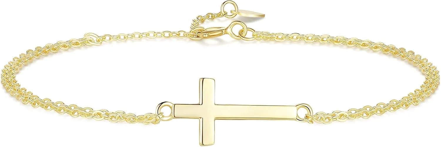 GAVU Double Chains 925 Sterling Silver Cross Bracelet for Women, Dainty Gold Bracelet/Silver Bracelet for Women