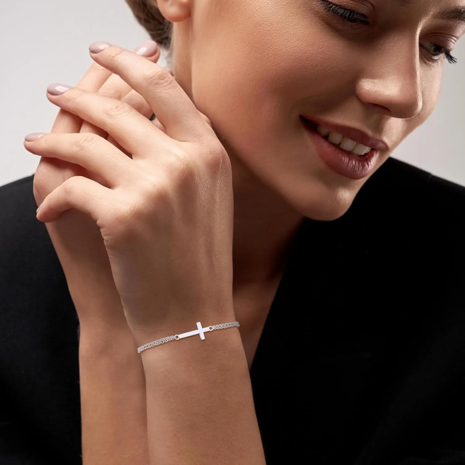 GAVU Double Chains 925 Sterling Silver Cross Bracelet for Women, Dainty Gold Bracelet/Silver Bracelet for Women