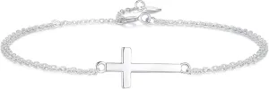 GAVU Double Chains 925 Sterling Silver Cross Bracelet for Women, Dainty Gold Bracelet/Silver Bracelet for Women