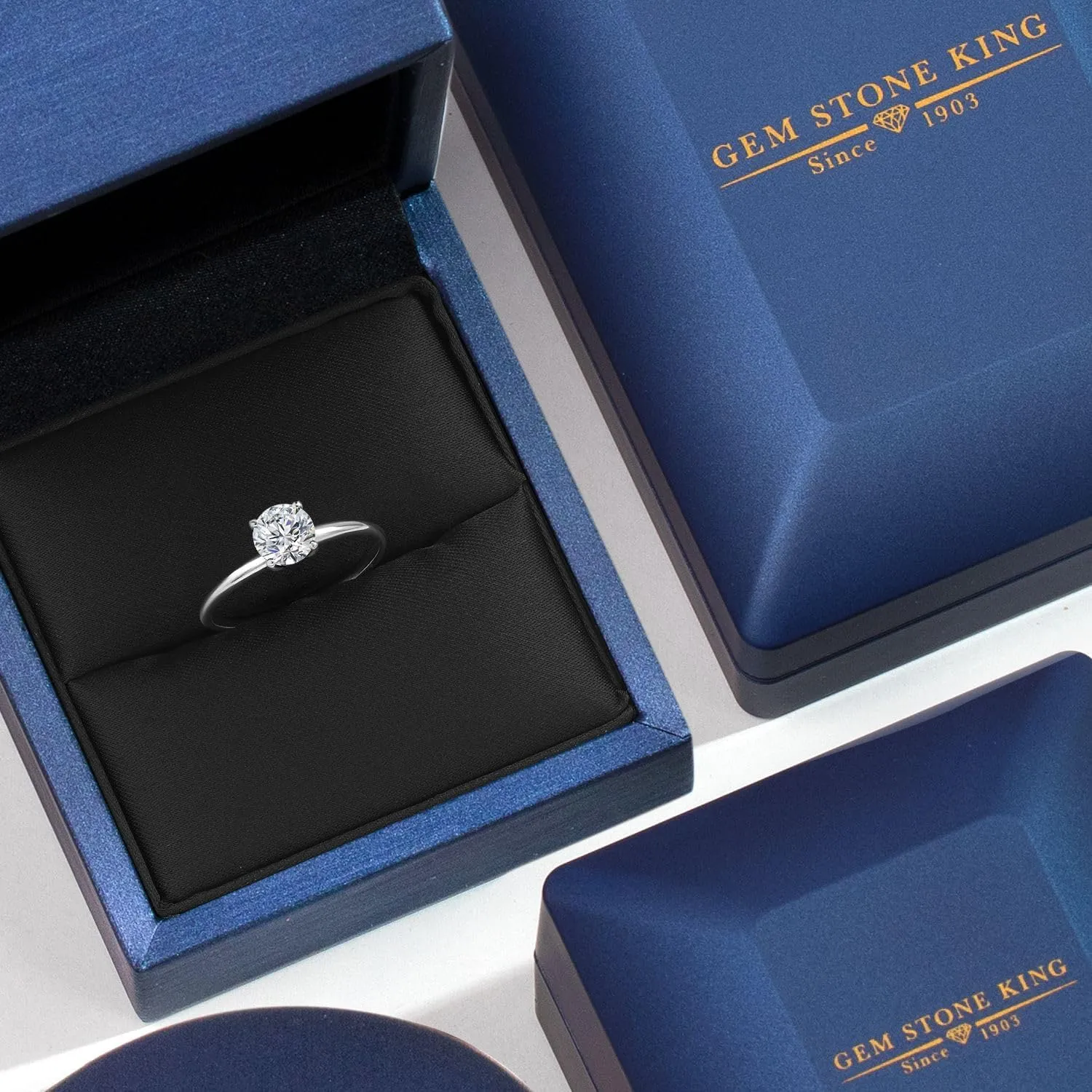 Gem Stone King 14K White Gold IGI Certified Lab Grown Diamond Solitaire Engagement Ring For Women | 0.75 Ct Round Cut | E-F Color | VS1-VS2 Clarity | Available in Size 5,6,7,8,9