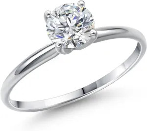 Gem Stone King 14K White Gold IGI Certified Lab Grown Diamond Solitaire Engagement Ring For Women | 0.75 Ct Round Cut | E-F Color | VS1-VS2 Clarity | Available in Size 5,6,7,8,9