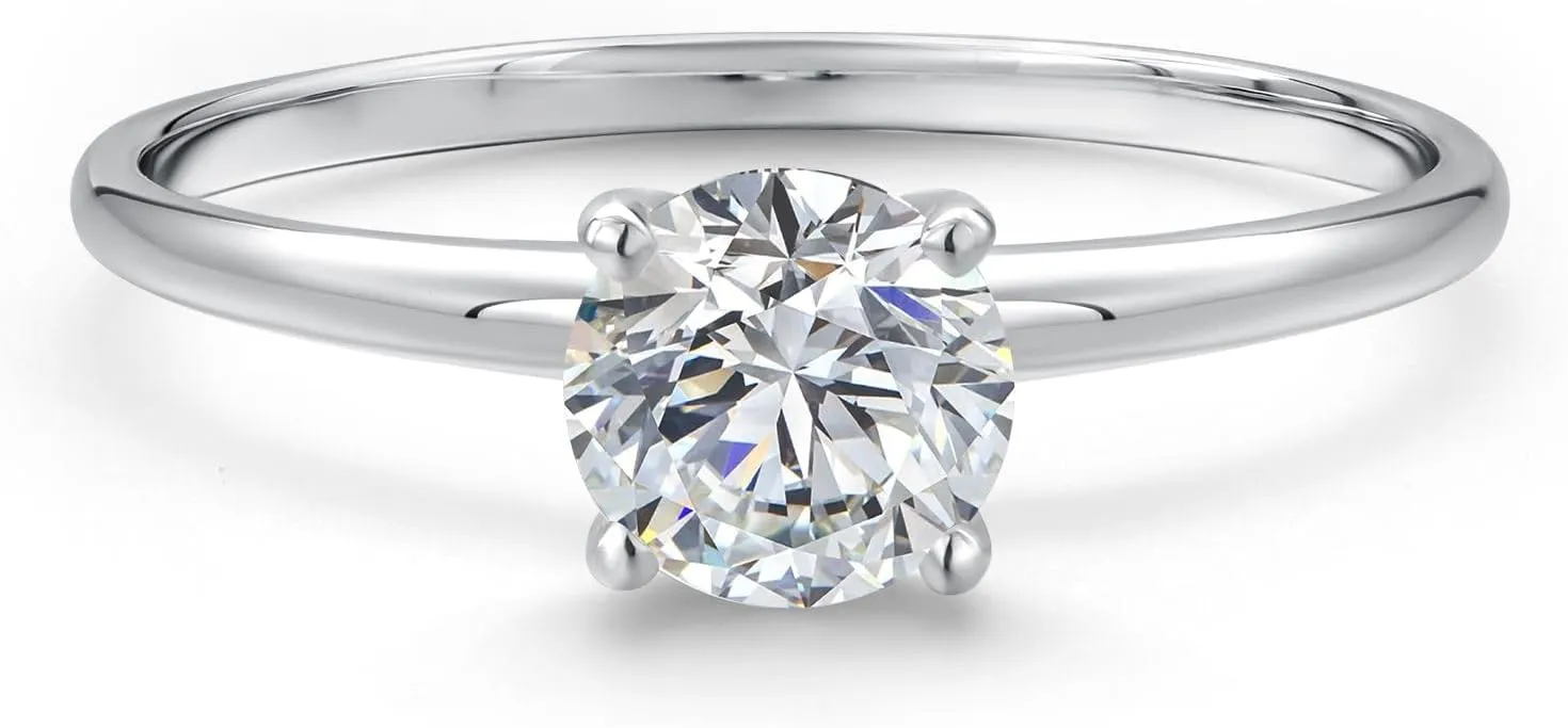Gem Stone King 14K White Gold IGI Certified Lab Grown Diamond Solitaire Engagement Ring For Women | 0.75 Ct Round Cut | E-F Color | VS1-VS2 Clarity | Available in Size 5,6,7,8,9