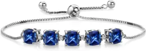 Gem Stone King 925 Sterling Silver 6MM Cushion Gemstone Birthstone and Lab Grown Diamond Tennis Bracelet For Women | Bollo Bracelet | Fully Adjustable Up to 9 Inch | Easy-On Easy-Off