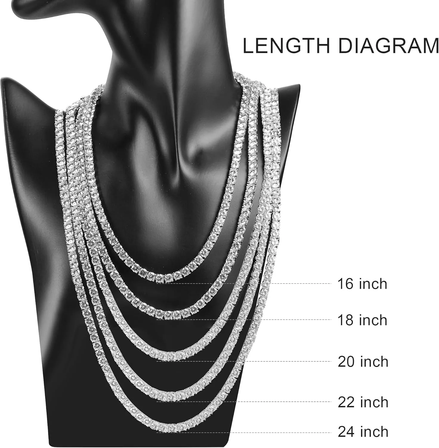 Gemsme 2/3/4/5/6mm Tennis Necklaces for Women/Men - 18K White/Yellow Gold Plated Round Cubic Zirconia Classic Diamond Tennis Chain, Ladies Tennis Necklace Size 16/18/20/22/24 inch