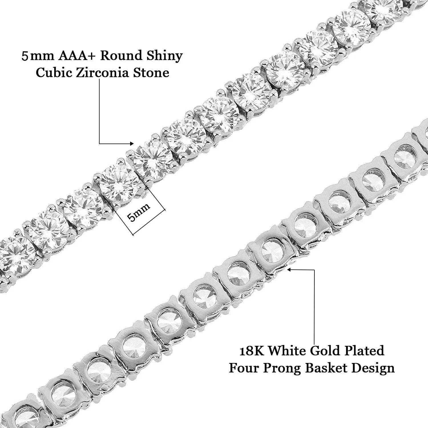 Gemsme 2/3/4/5/6mm Tennis Necklaces for Women/Men - 18K White/Yellow Gold Plated Round Cubic Zirconia Classic Diamond Tennis Chain, Ladies Tennis Necklace Size 16/18/20/22/24 inch