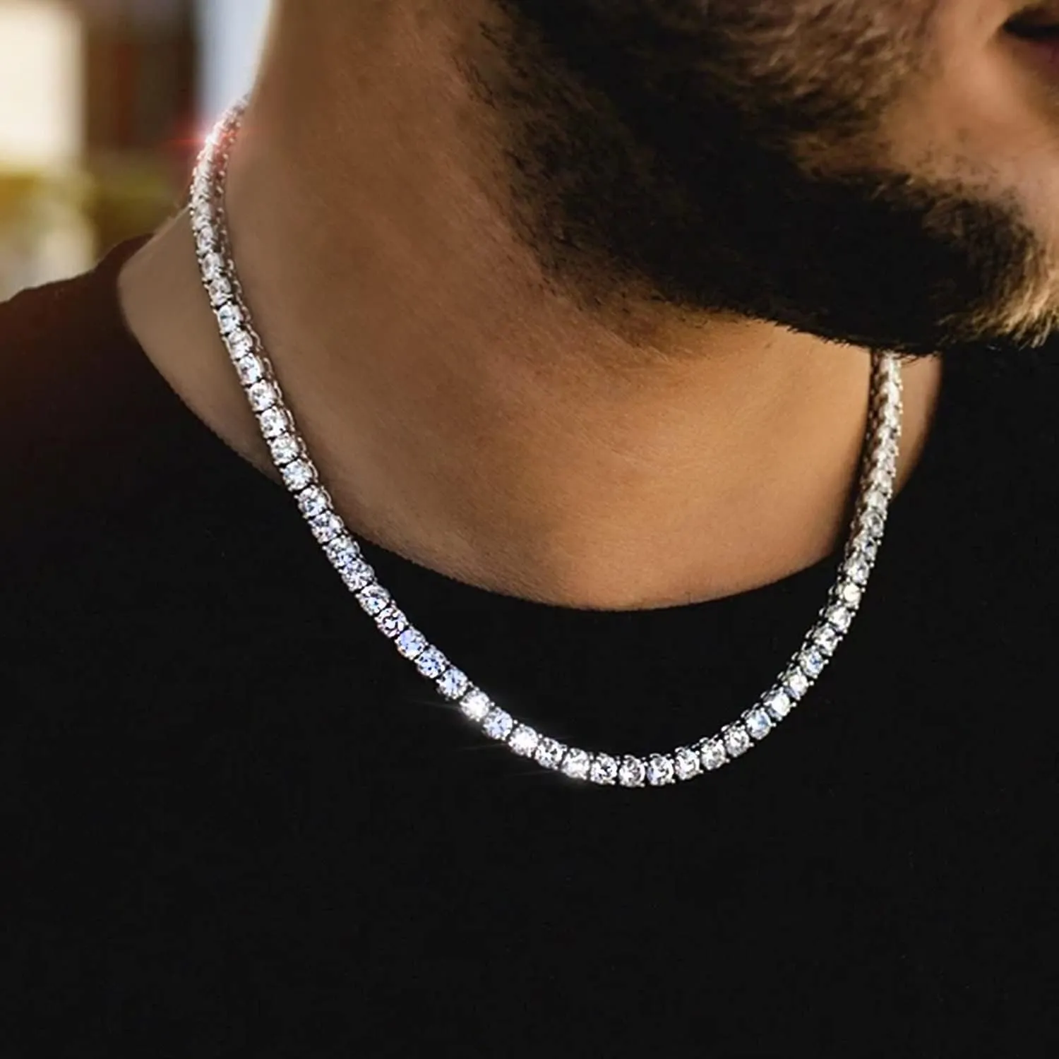 Gemsme 2/3/4/5/6mm Tennis Necklaces for Women/Men - 18K White/Yellow Gold Plated Round Cubic Zirconia Classic Diamond Tennis Chain, Ladies Tennis Necklace Size 16/18/20/22/24 inch