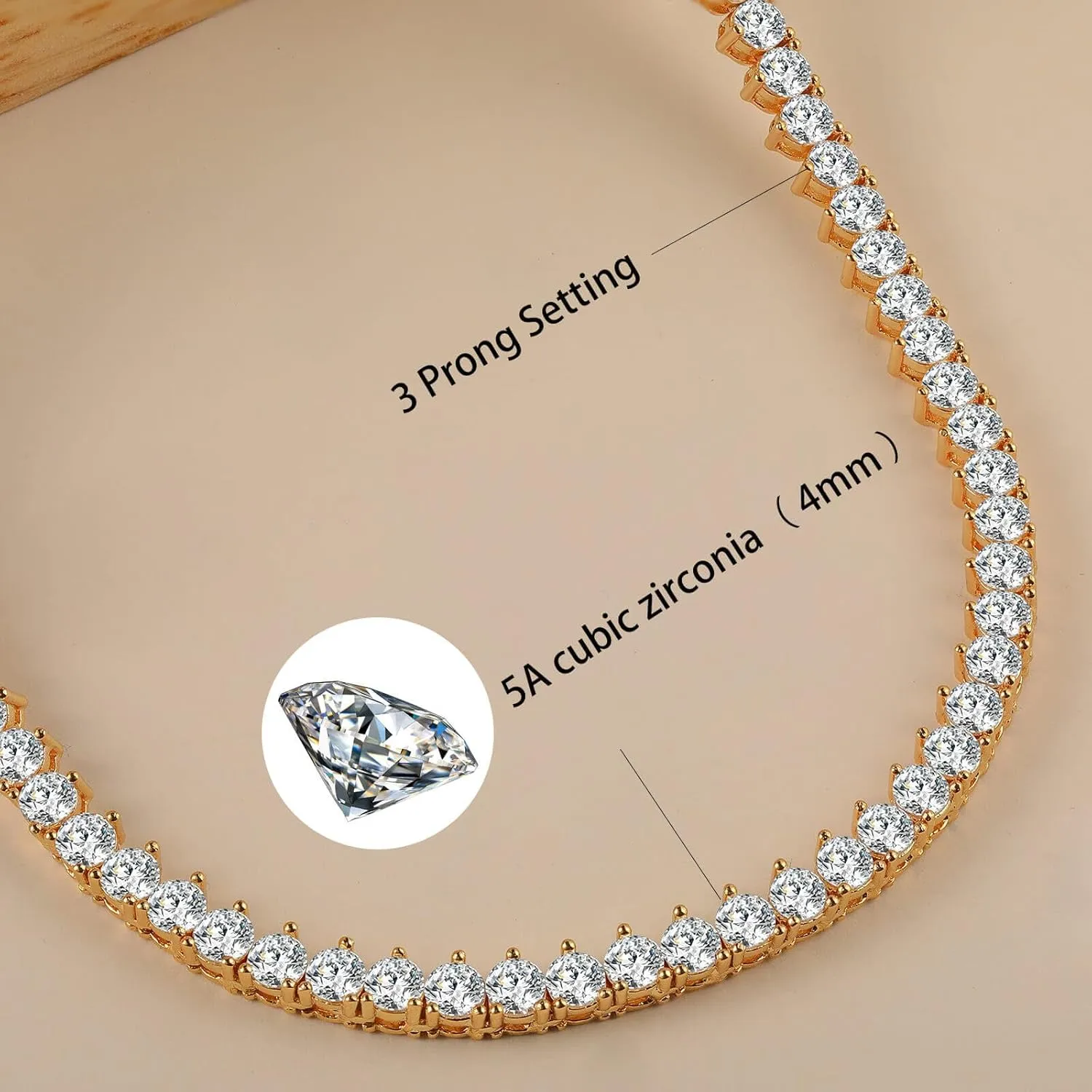 Gemsme 4mm Tennis Necklaces for Women - 3 Prong 18K White Gold Plated Round Cubic Zirconia Classic diamond Tennis Chain, Tennis Necklace for Women and Men, Size 16/18/20/22/24 inch