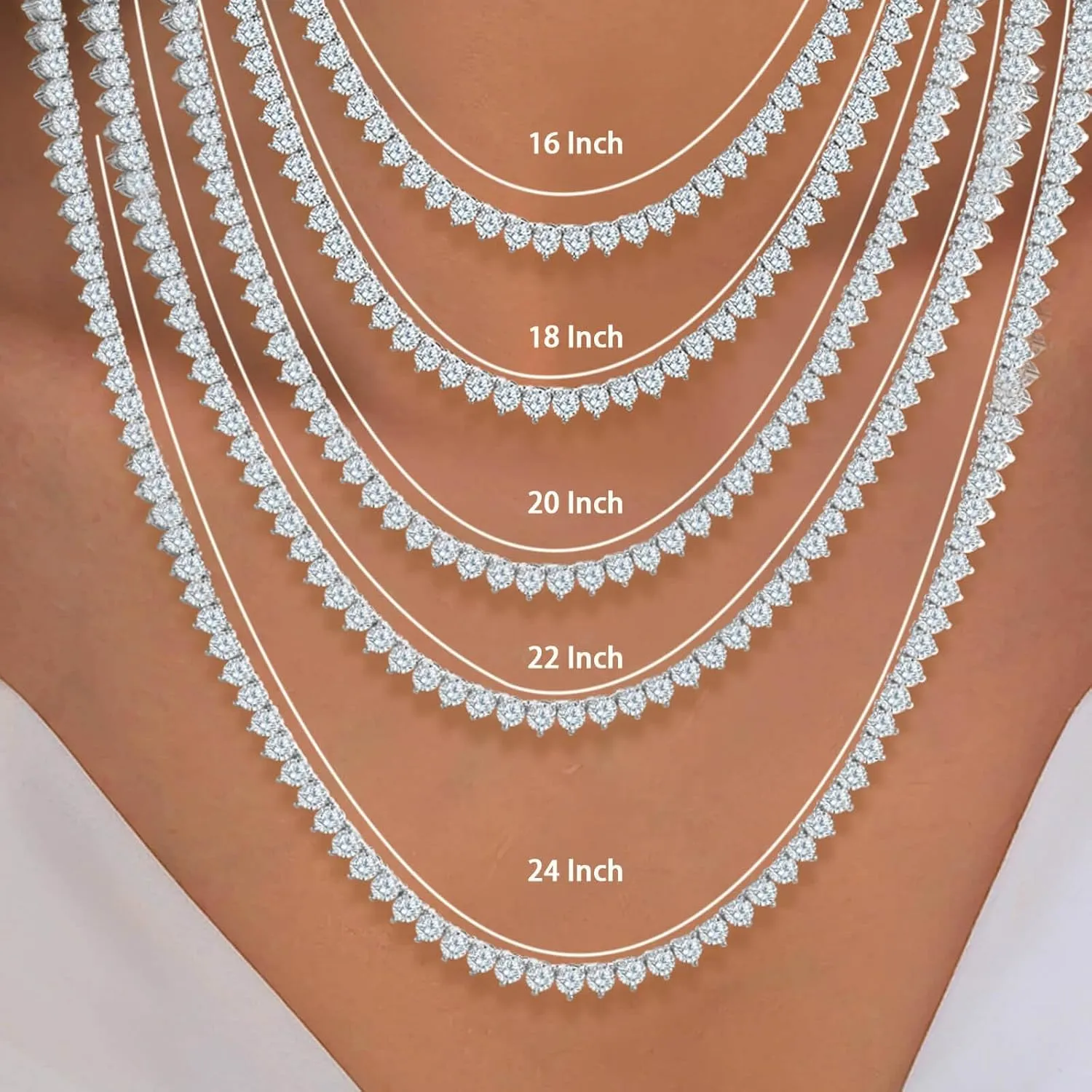 Gemsme 4mm Tennis Necklaces for Women - 3 Prong 18K White Gold Plated Round Cubic Zirconia Classic diamond Tennis Chain, Tennis Necklace for Women and Men, Size 16/18/20/22/24 inch