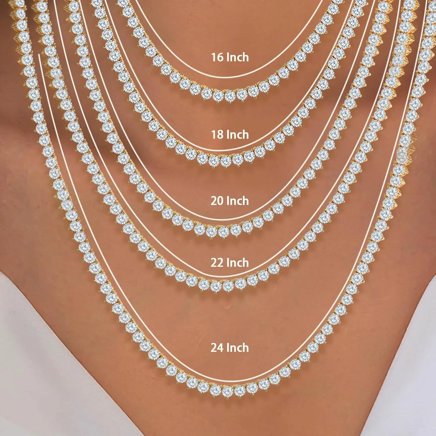 Gemsme 4mm Tennis Necklaces for Women - 3 Prong 18K White Gold Plated Round Cubic Zirconia Classic diamond Tennis Chain, Tennis Necklace for Women and Men, Size 16/18/20/22/24 inch