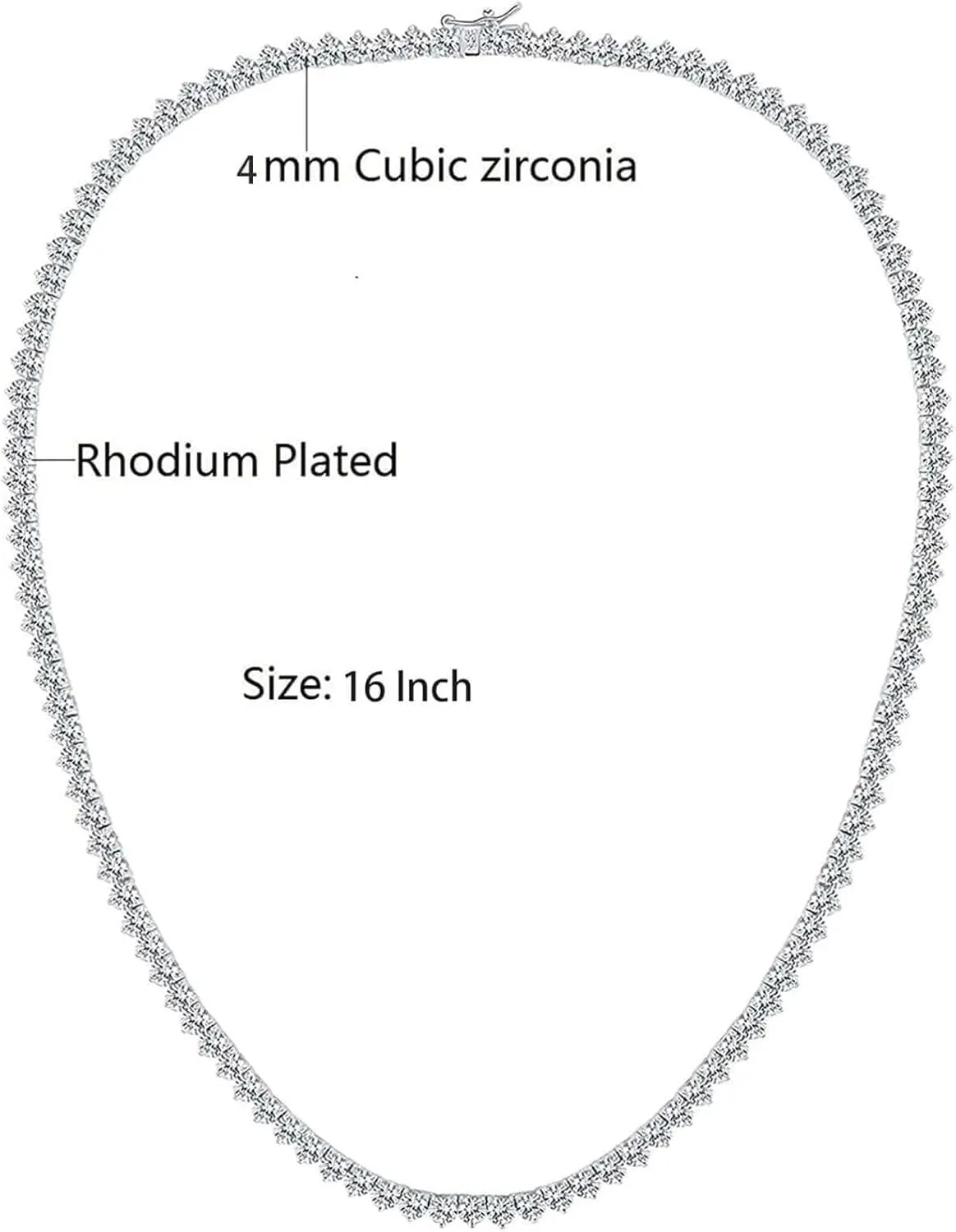 Gemsme 4mm Tennis Necklaces for Women - 3 Prong 18K White Gold Plated Round Cubic Zirconia Classic diamond Tennis Chain, Tennis Necklace for Women and Men, Size 16/18/20/22/24 inch