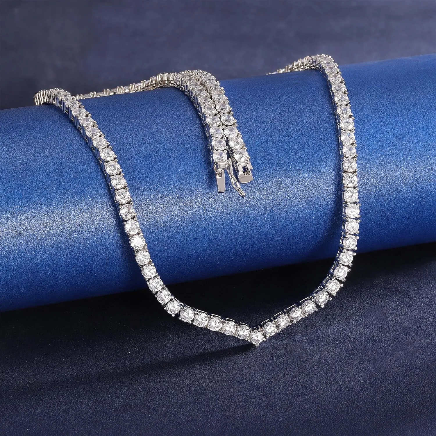 Gemsme Cubic Zirconia Necklace V Shape 18K White Gold Plated 4.0mm Round Cubic Zirconia Classic Tennis Necklace For Women