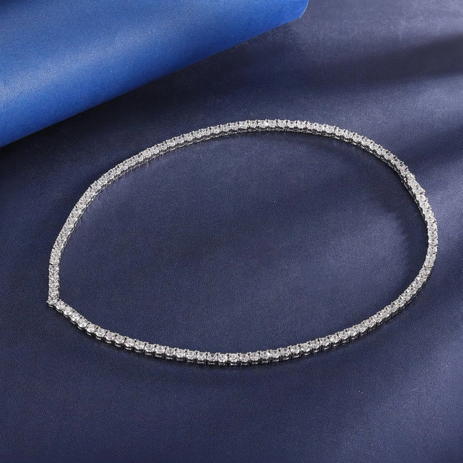 Gemsme Cubic Zirconia Necklace V Shape 18K White Gold Plated 4.0mm Round Cubic Zirconia Classic Tennis Necklace For Women