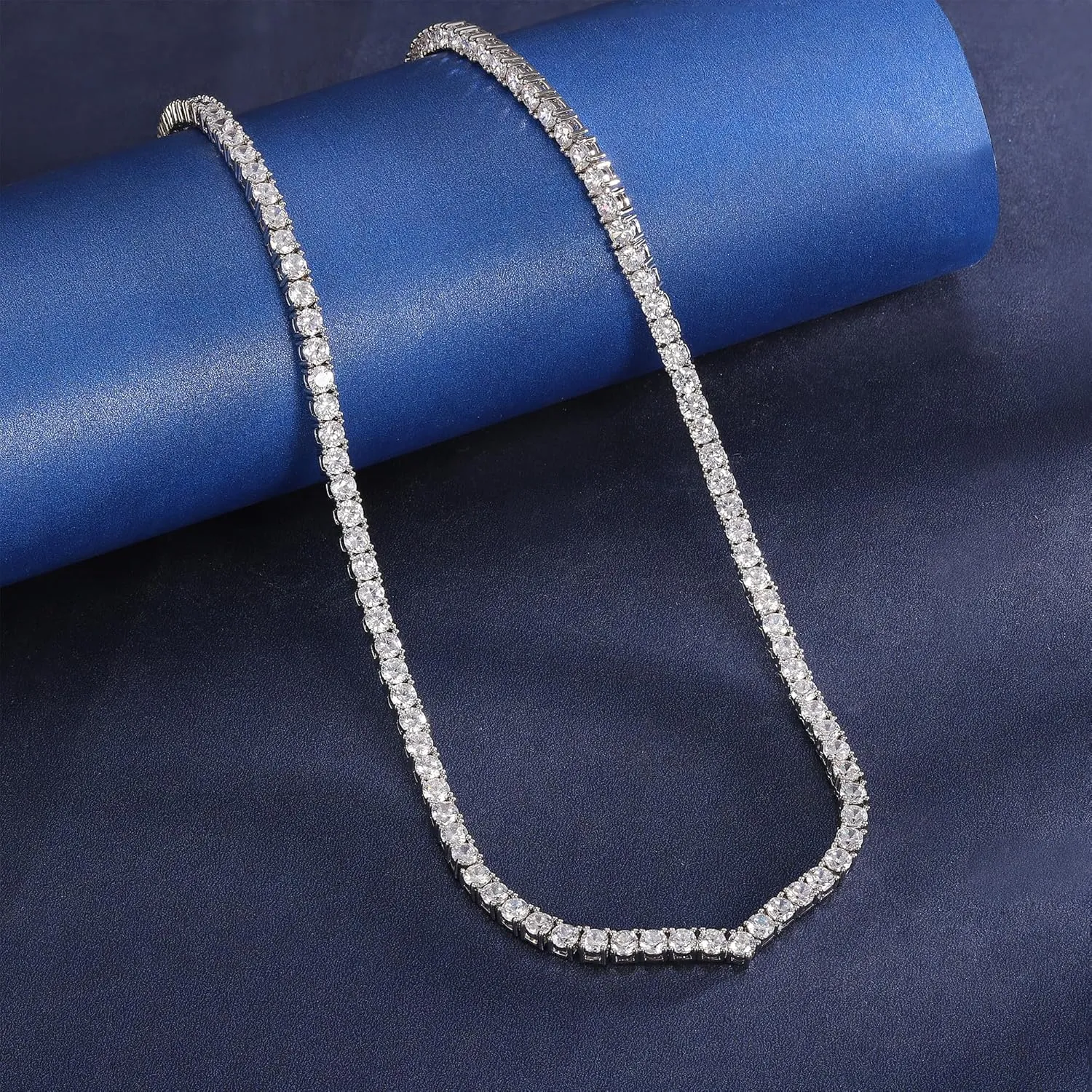 Gemsme Cubic Zirconia Necklace V Shape 18K White Gold Plated 4.0mm Round Cubic Zirconia Classic Tennis Necklace For Women