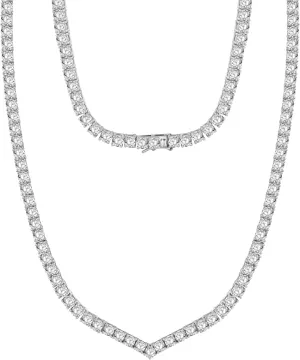 Gemsme Cubic Zirconia Necklace V Shape 18K White Gold Plated 4.0mm Round Cubic Zirconia Classic Tennis Necklace For Women