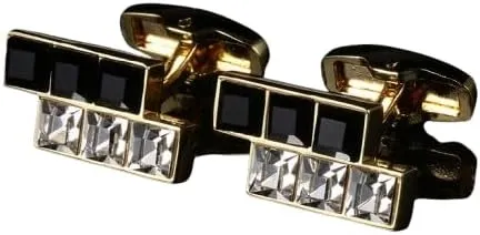 Gemstone_store Elegant Sterling Silver 3CT Princess Cut Black Diamond Cufflinks for Men, 14k Yellow Gold Plated with Cubic Zirconia & Navy Blue Crystal  Classic Round Shape, for Weddings, Business, and Parties
