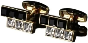 Gemstone_store Elegant Sterling Silver 3CT Princess Cut Black Diamond Cufflinks for Men, 14k Yellow Gold Plated with Cubic Zirconia & Navy Blue Crystal  Classic Round Shape, for Weddings, Business, and Parties