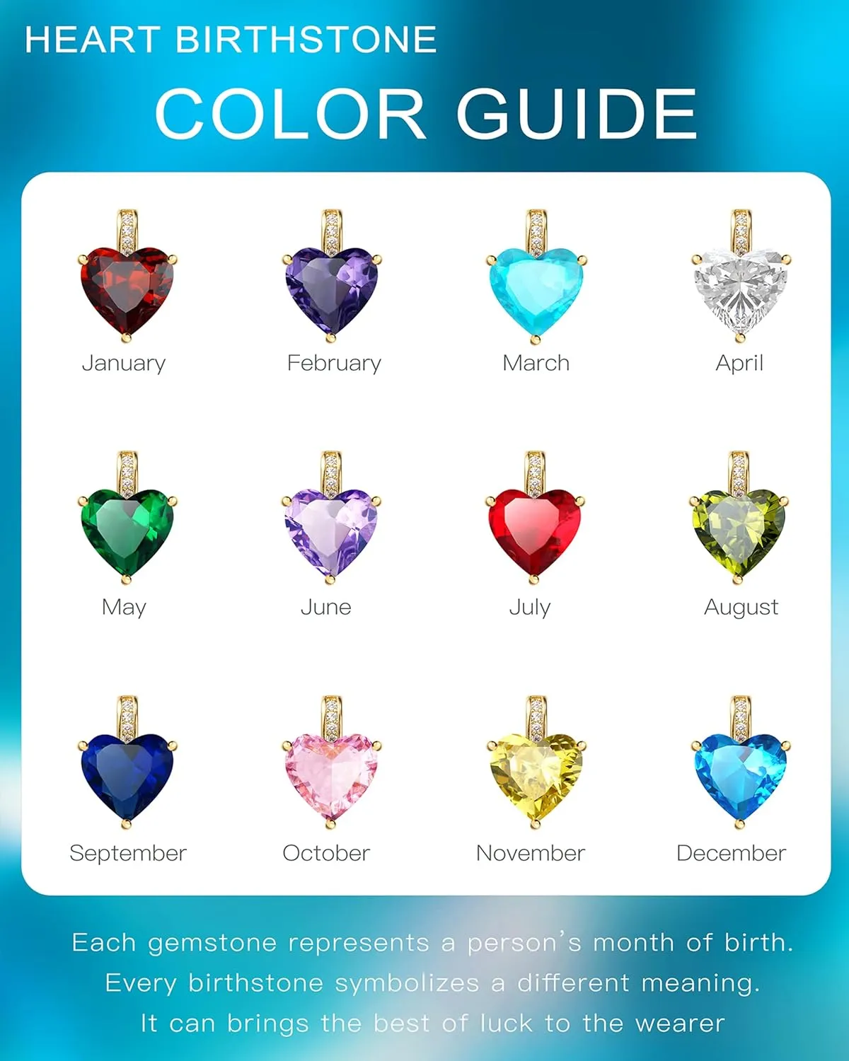Genuine Birthstone Necklace for Women, Heart Love Necklace, Birthday Gifts for Her