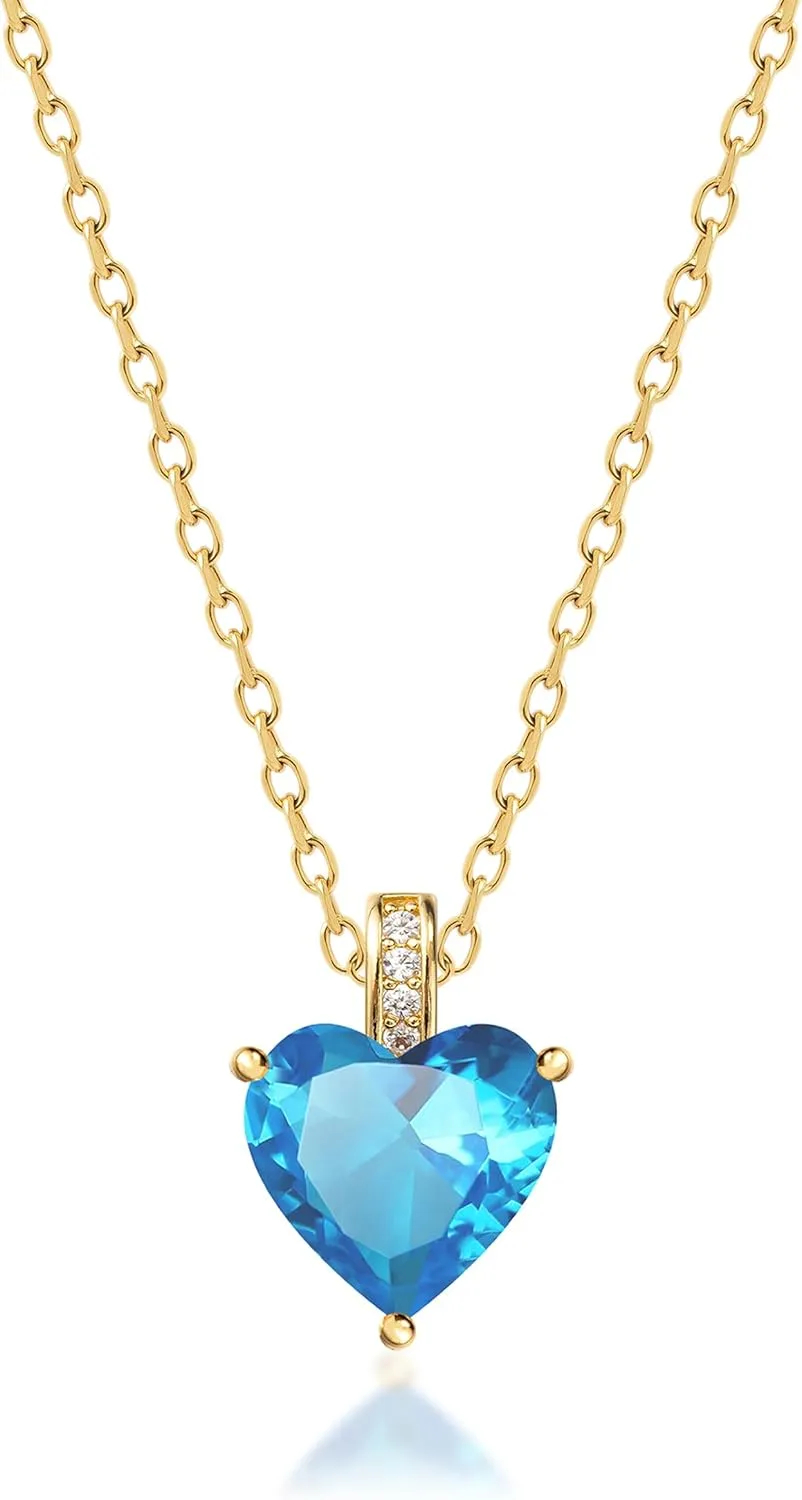 Genuine Birthstone Necklace for Women, Heart Love Necklace, Birthday Gifts for Her
