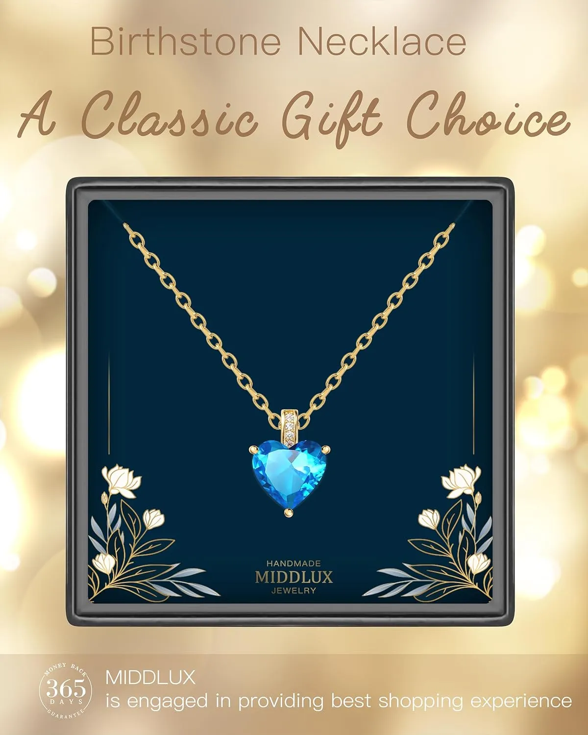 Genuine Birthstone Necklace for Women, Heart Love Necklace, Birthday Gifts for Her