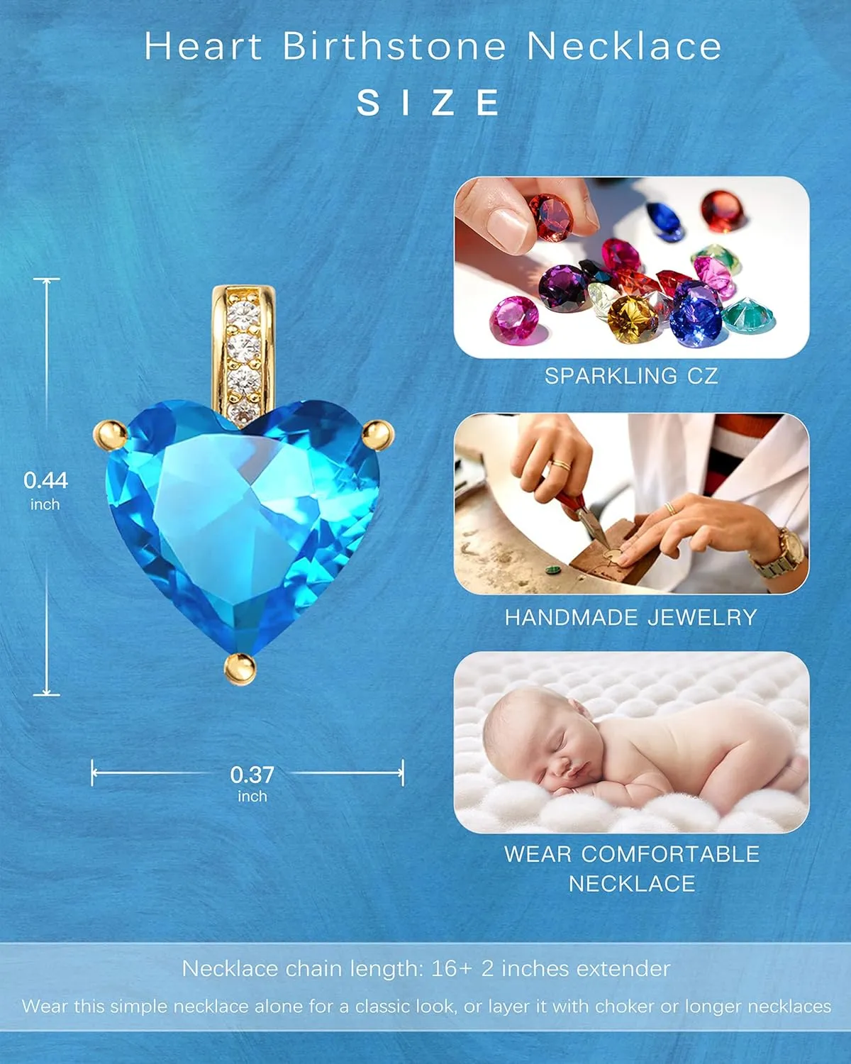 Genuine Birthstone Necklace for Women, Heart Love Necklace, Birthday Gifts for Her