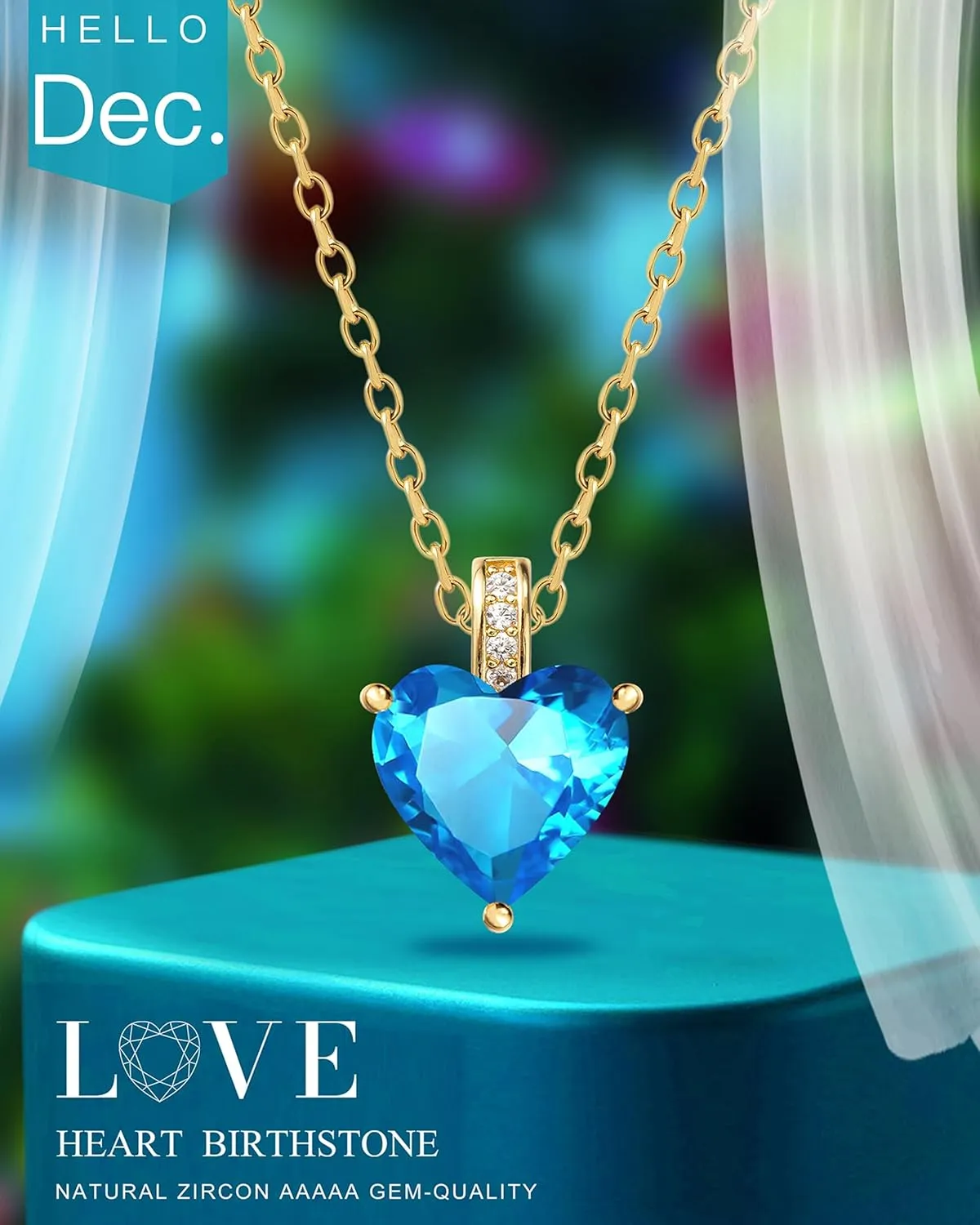 Genuine Birthstone Necklace for Women, Heart Love Necklace, Birthday Gifts for Her