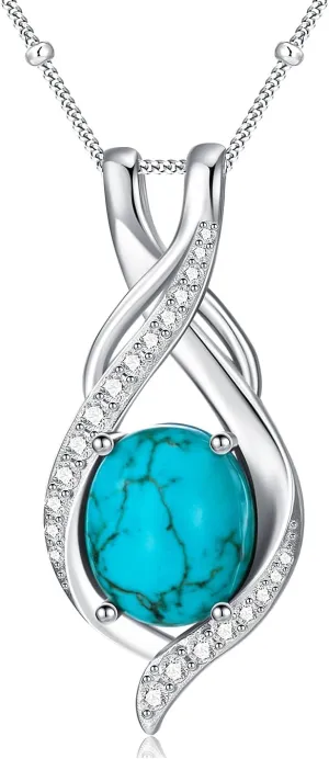 Genuine Turquoise Necklace for Women 925 Sterling Silver with Oval Natural Stone with CZ Pendant Jewelry for Her Wife Mom Sister Girlfriend