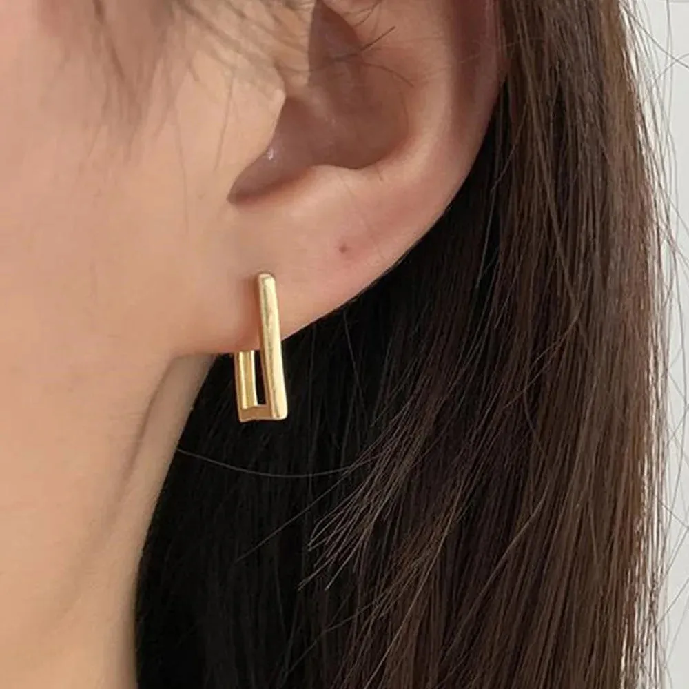 Geometric Women Rectangular Gold Color Metal 2024 New Trendy Gifts Square Earring