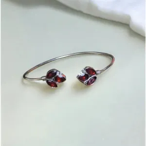 German Silver Stone Studded Kada Bracelet, Red
