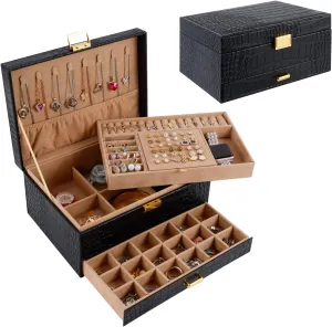 Gifturbo Jewelry Box for Women,Jewelry Boxes for Girls, 3 Layers Large Travel Jewelry Storage Organizer Box for Earring,Ring,Bracelets,Necklace