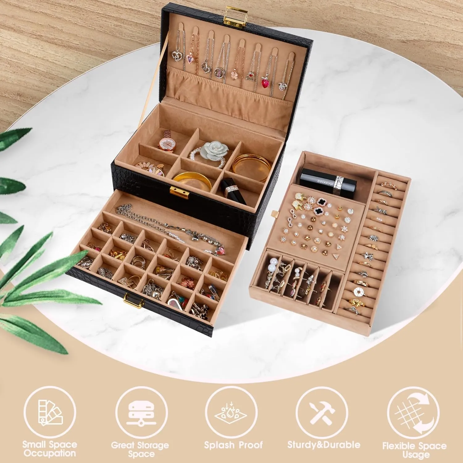 Gifturbo Jewelry Box for Women,Jewelry Boxes for Girls, 3 Layers Large Travel Jewelry Storage Organizer Box for Earring,Ring,Bracelets,Necklace