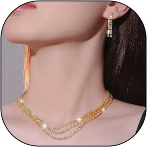 GIGB PBDK Gold Earrings Necklace Set for Brides Bridesmaid,Bling Sparkling Rhinestones Jewelry Pack for Prom Party,Layered Choker Necklace Crystal Drop Earrings