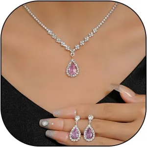 GIGB PBDK Sparkling Rhinestone Wedding Jewelry Set for Bridal Bridesmaid,Dainty Cubic Zirconia Choker Necklace Teardrop Dangle Earrings Accessories Gifts