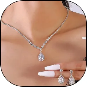 GIGB PBDK Sparkling Rhinestone Wedding Jewelry Set for Bridal Bridesmaid,Dainty Cubic Zirconia Choker Necklace Teardrop Dangle Earrings Accessories Gifts