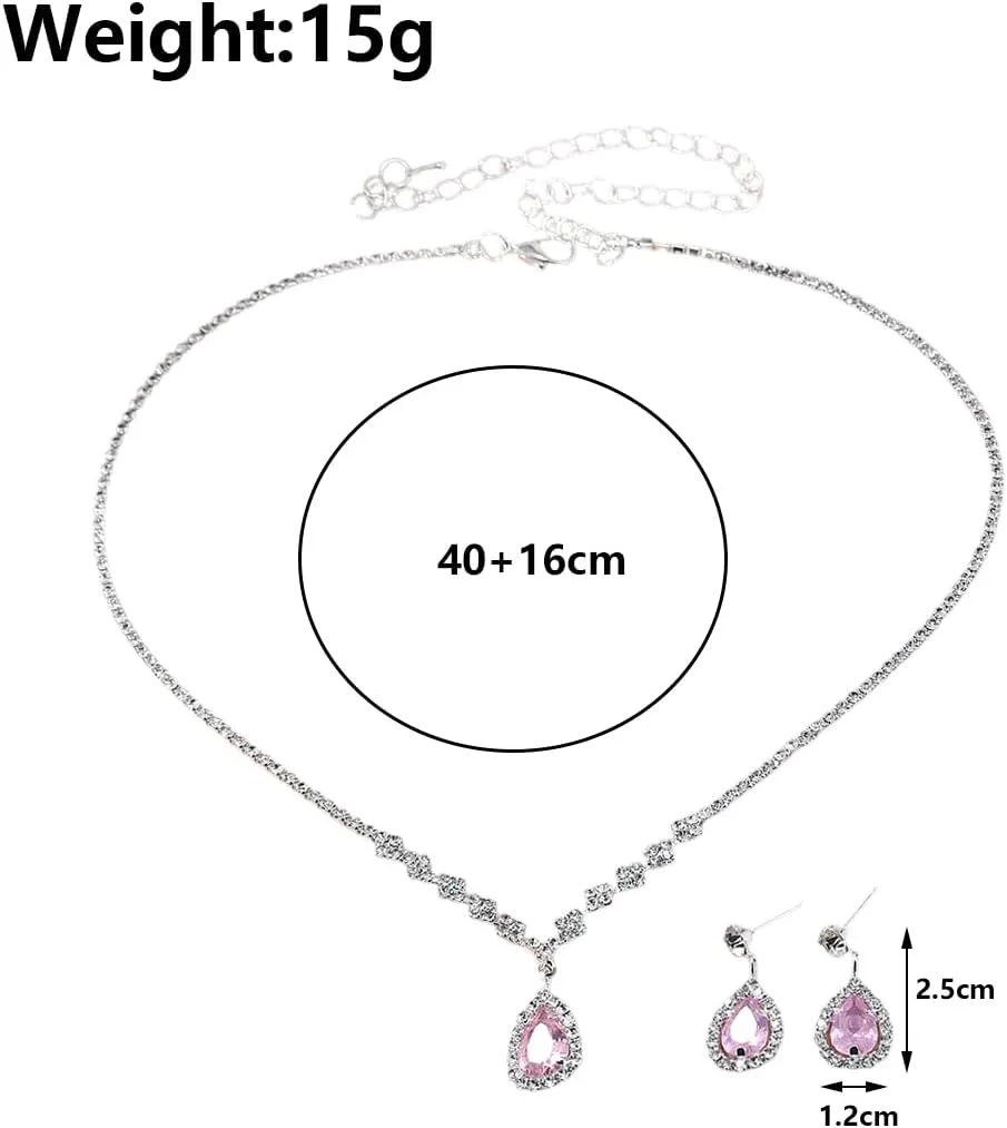GIGB PBDK Sparkling Rhinestone Wedding Jewelry Set for Bridal Bridesmaid,Dainty Cubic Zirconia Choker Necklace Teardrop Dangle Earrings Accessories Gifts