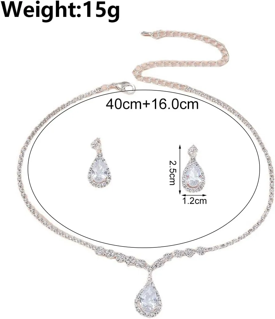 GIGB PBDK Sparkling Rhinestone Wedding Jewelry Set for Bridal Bridesmaid,Dainty Cubic Zirconia Choker Necklace Teardrop Dangle Earrings Accessories Gifts
